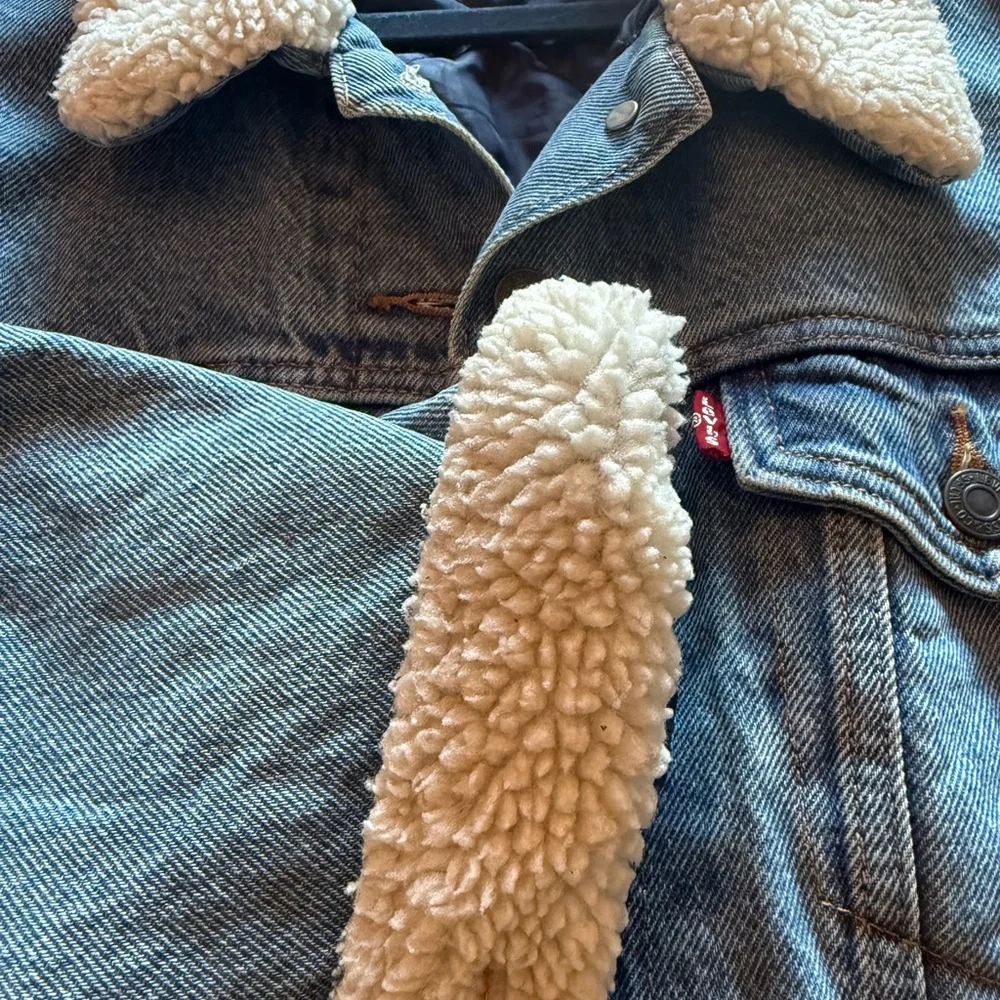 Levi's Light Blue Denim Jacket with Cream Sherpa Collar - Picture 4 of 5